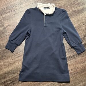 Pomander Place Tuckernuck Charlotte Terry Shirt Dress Navy/Cream Ruffle Collar